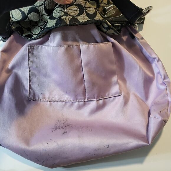 Coach Penelope Hobo Shoulder Bag Signature C Tan Trim Canvas Black Leather Flaws - Picture 11 of 16